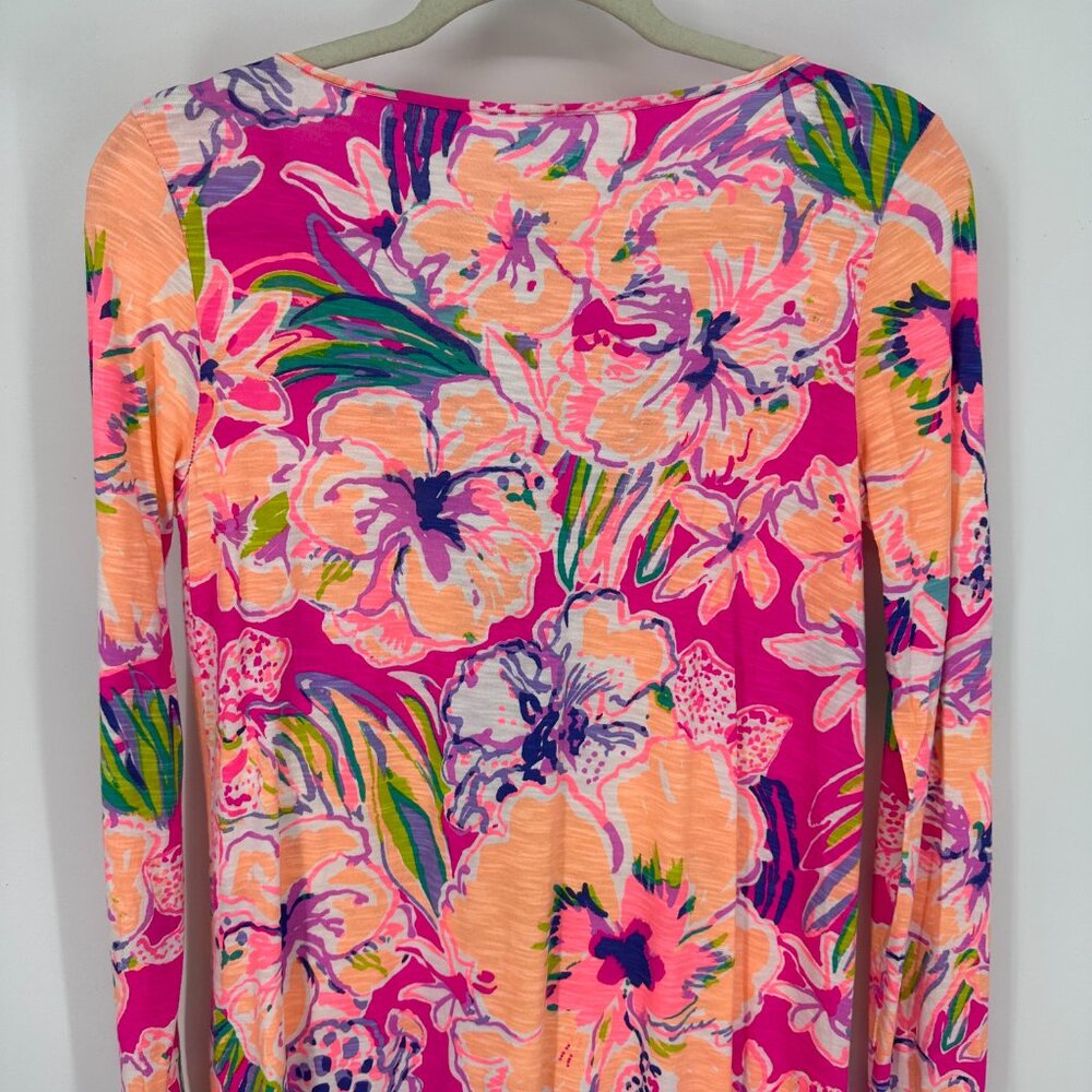 Lilly Pulitzer  Paradis Swing Dress‎ S Magenta Tipping Point Long Sleeve Floral - Picture 9 of 12